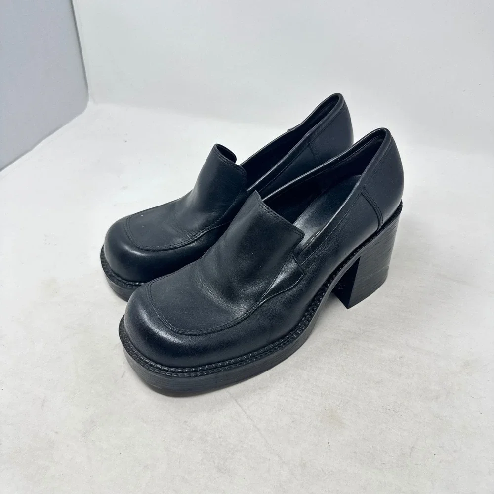 Vintage Y2K 90s Chunky Nine West Platform Loafer Heels Black 8 Goth Grunge Bratz